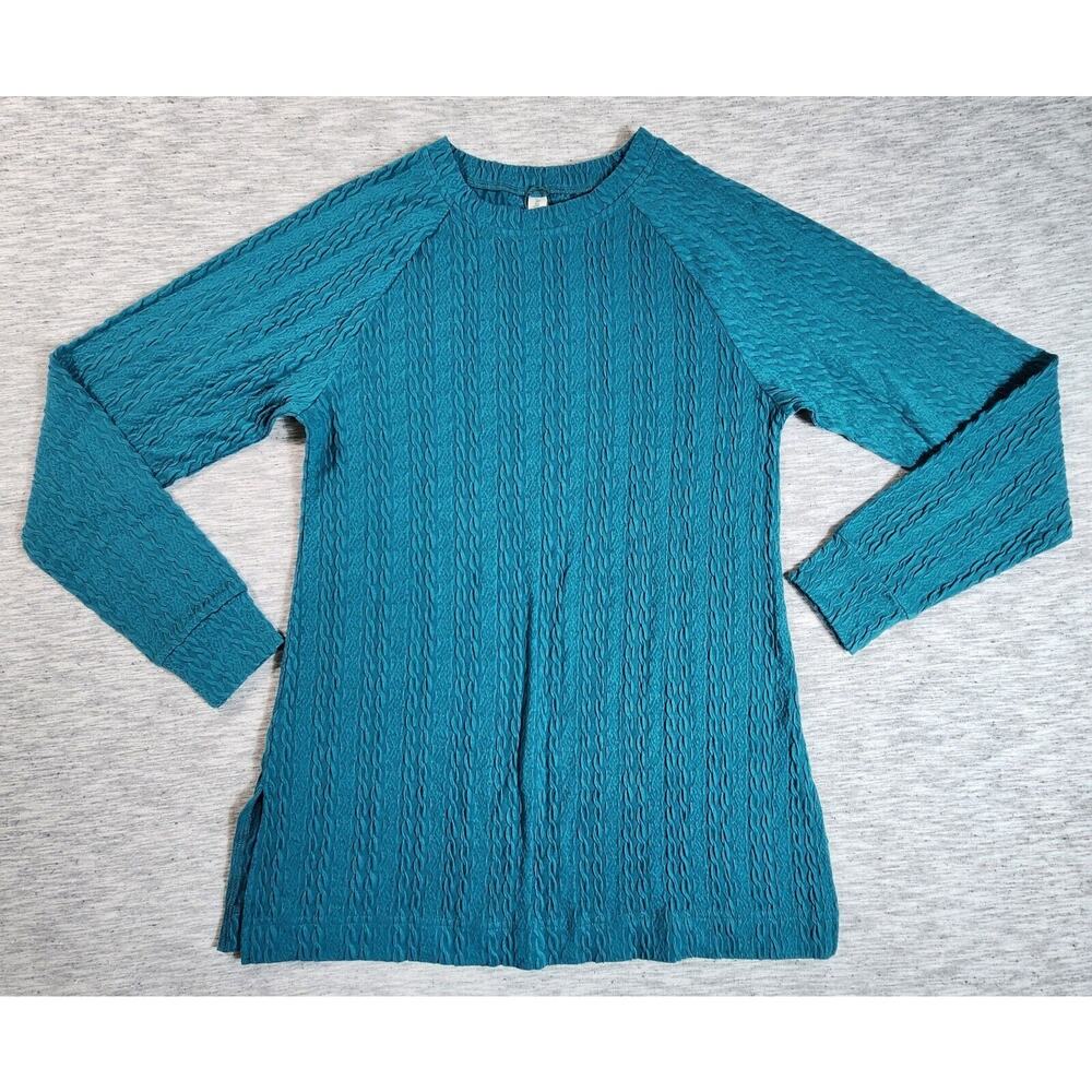 Ribbed Long Sleeve Tunic Sweater Crew Neck Loose Fit Womens Size Small Teal